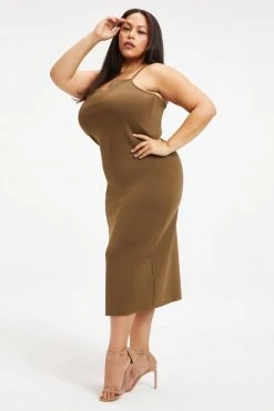 GOOD AMERICAN SCUBA SPAGHETTI MIDI DRESS | FOG001 Dresses