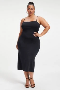 GOOD AMERICAN SCUBA SPAGHETTI MIDI DRESS | BLACK001 Dresses