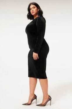 GA-FINAL VELVET DEEP V MIDI DRESS | BLACK001 Dresses