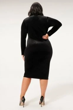 GA-FINAL VELVET DEEP V MIDI DRESS | BLACK001 Dresses