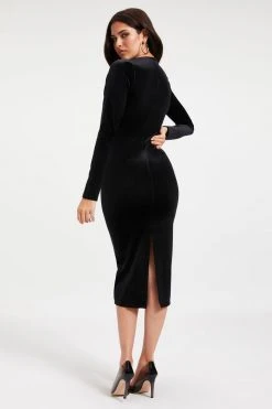 GA-FINAL VELVET DEEP V MIDI DRESS | BLACK001 Dresses