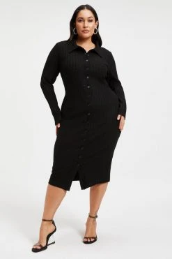 GOOD AMERICAN Good '90s '90S RIBBED SHIRT DRESS | BLACK001