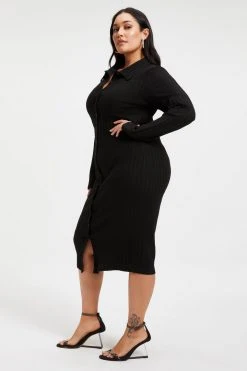 GOOD AMERICAN Good '90s '90S RIBBED SHIRT DRESS | BLACK001