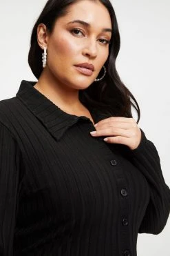 GOOD AMERICAN Good '90s '90S RIBBED SHIRT DRESS | BLACK001