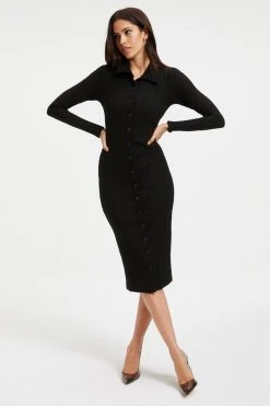 GOOD AMERICAN Good '90s '90S RIBBED SHIRT DRESS | BLACK001