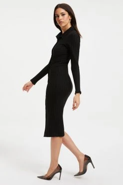 GOOD AMERICAN Good '90s '90S RIBBED SHIRT DRESS | BLACK001