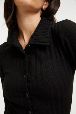 GOOD AMERICAN Good '90s '90S RIBBED SHIRT DRESS | BLACK001