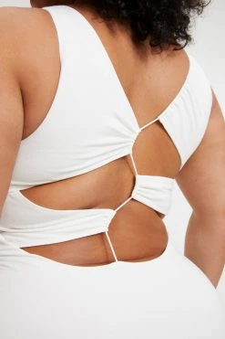 GOOD AMERICAN GOOD TOUCH '90S PLUNGE BACK DRESS | IVORY001 Good '90s