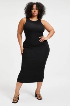 GOOD AMERICAN Good '90s GOOD TOUCH '90S PLUNGE BACK DRESS | BLACK001