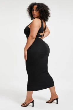 GOOD AMERICAN Good '90s GOOD TOUCH '90S PLUNGE BACK DRESS | BLACK001