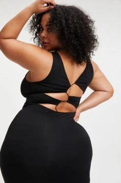 GOOD AMERICAN Good '90s GOOD TOUCH '90S PLUNGE BACK DRESS | BLACK001