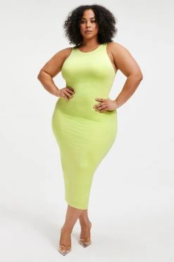 GOOD AMERICAN GOOD TOUCH '90S PLUNGE BACK DRESS | KEY LIME001 Good '90s