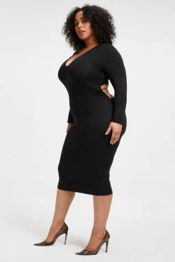 GOOD AMERICAN GOOD TOUCH '90s PLUNGE BACK DRESS | BLACK001 Good '90s