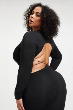 GOOD AMERICAN GOOD TOUCH '90s PLUNGE BACK DRESS | BLACK001 Good '90s