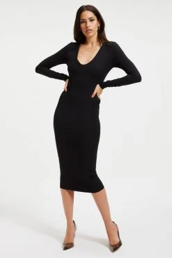 GOOD AMERICAN GOOD TOUCH '90s PLUNGE BACK DRESS | BLACK001 Good '90s