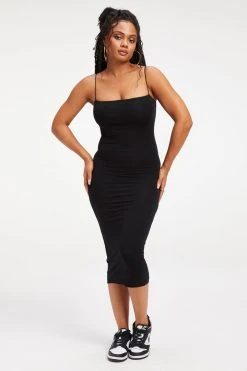 GOOD AMERICAN GOOD TOUCH '90s LACE BACK DRESS | BLACK001 Good '90s