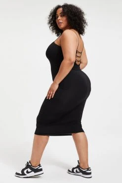 GOOD AMERICAN GOOD TOUCH '90s LACE BACK DRESS | BLACK001 Good '90s