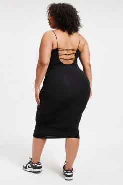 GOOD AMERICAN GOOD TOUCH '90s LACE BACK DRESS | BLACK001 Good '90s