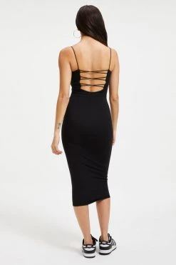 GOOD AMERICAN GOOD TOUCH '90s LACE BACK DRESS | BLACK001 Good '90s