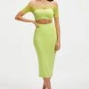 GOOD AMERICAN OFF SHOULDER CUT DRESS | KEY LIME001