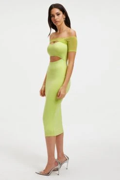 GOOD AMERICAN OFF SHOULDER CUT DRESS | KEY LIME001