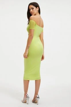 GOOD AMERICAN OFF SHOULDER CUT DRESS | KEY LIME001