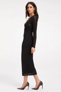 GOOD AMERICAN '90S EXTREME SHEER PLUNGE DRESS | BLACK001 Good '90s