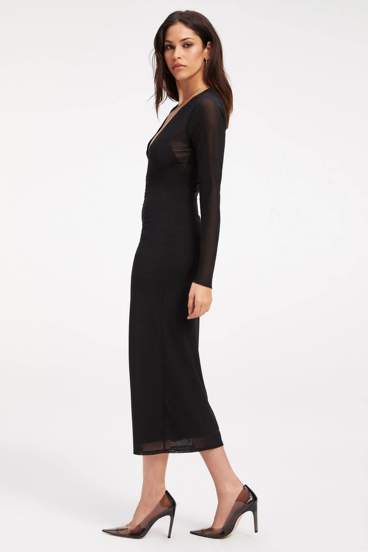 Hot Sale 😀 GOOD AMERICAN '90S EXTREME SHEER PLUNGE 🎁 DRESS | BLACK001 Good '90s ⌛ 2 GOOD AMERICAN '90S EXTREME SHEER PLUNGE DRESS | BLACK001 Good '90s