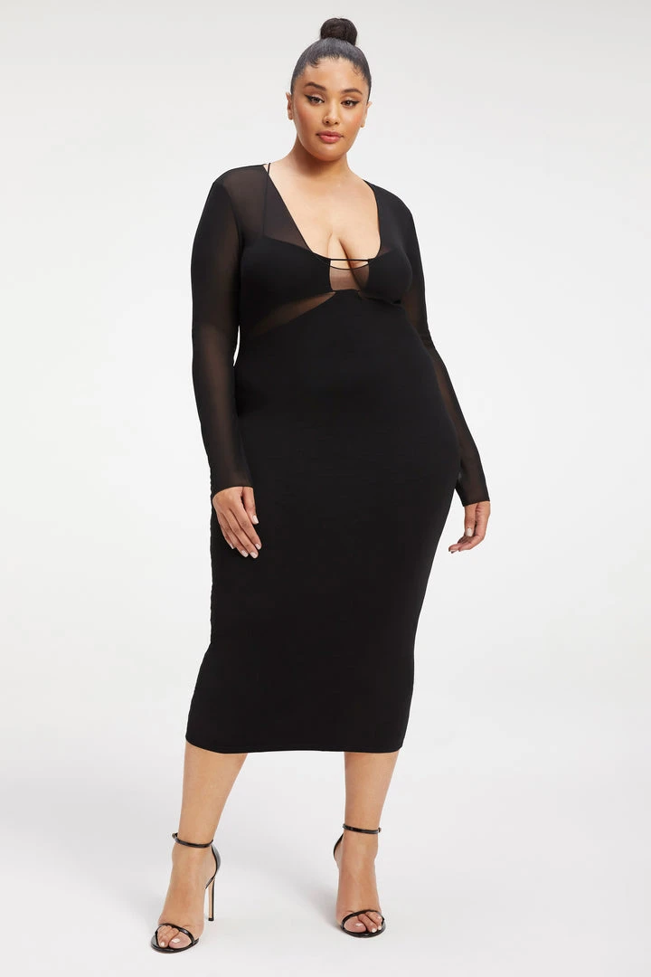 Hot Sale 😀 GOOD AMERICAN '90S EXTREME SHEER PLUNGE 🎁 DRESS | BLACK001 Good '90s ⌛ 5 GOOD AMERICAN '90S EXTREME SHEER PLUNGE DRESS | BLACK001 Good '90s