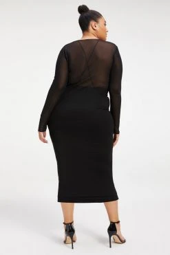 Hot Sale 😀 GOOD AMERICAN '90S EXTREME SHEER PLUNGE 🎁 DRESS | BLACK001 Good '90s ⌛ 16 GOOD AMERICAN '90S EXTREME SHEER PLUNGE DRESS | BLACK001 Good '90s