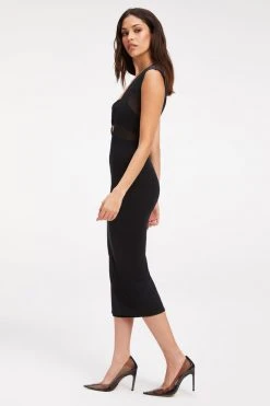 GOOD AMERICAN Good '90s '90S EXTREME SHEER PLUNGE DRESS | BLACK001