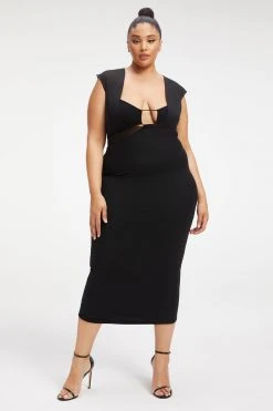 GOOD AMERICAN Good '90s '90S EXTREME SHEER PLUNGE DRESS | BLACK001