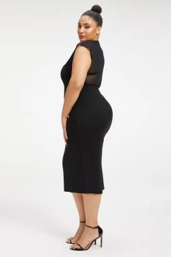 GOOD AMERICAN Good '90s '90S EXTREME SHEER PLUNGE DRESS | BLACK001