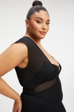 GOOD AMERICAN Good '90s '90S EXTREME SHEER PLUNGE DRESS | BLACK001