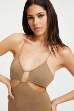GOOD AMERICAN GOOD TOUCH CUT BRA DRESS | PECAN001 Dresses