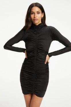 GOOD AMERICAN Terry Essentials COMPRESSION RUCHED MINI DRESS | BLACK001