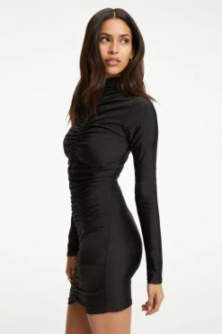 GOOD AMERICAN Terry Essentials COMPRESSION RUCHED MINI DRESS | BLACK001
