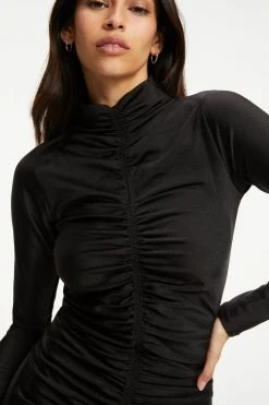 GOOD AMERICAN Terry Essentials COMPRESSION RUCHED MINI DRESS | BLACK001