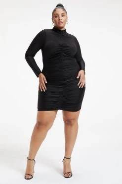 GOOD AMERICAN Terry Essentials COMPRESSION RUCHED MINI DRESS | BLACK001