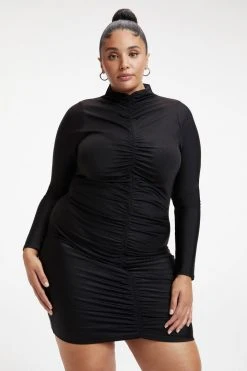 GOOD AMERICAN Terry Essentials COMPRESSION RUCHED MINI DRESS | BLACK001