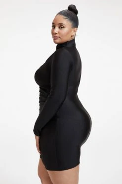 GOOD AMERICAN Terry Essentials COMPRESSION RUCHED MINI DRESS | BLACK001