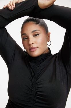 GOOD AMERICAN Terry Essentials COMPRESSION RUCHED MINI DRESS | BLACK001