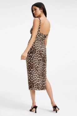 GOOD AMERICAN GOOD TOUCH BUTTON FRONT MIDI | GOOD LEOPARD003 Dresses