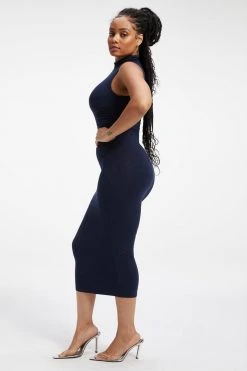 GOOD AMERICAN GOOD TOUCH TURTLENECK MIDI | NAVY001 Dresses