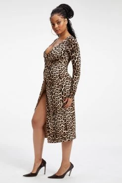 GOOD AMERICAN GOOD TOUCH WRAP MIDI | GOOD LEOPARD003 Dresses