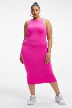 GOOD AMERICAN GOOD TOUCH CUT IN TANK MIDI | HAWAIIAN PINK001 Dresses