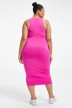 GOOD AMERICAN GOOD TOUCH CUT IN TANK MIDI | HAWAIIAN PINK001 Dresses