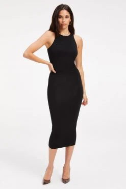 GOOD AMERICAN GOOD TOUCH CUT IN TANK MIDI | BLACK001 Dresses