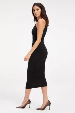 GOOD AMERICAN GOOD TOUCH CUT IN TANK MIDI | BLACK001 Dresses