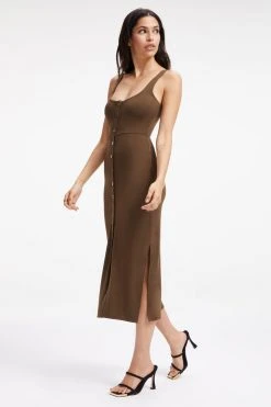 GOOD AMERICAN GOOD TOUCH BUTTON FRONT MIDI | FOG001 Dresses